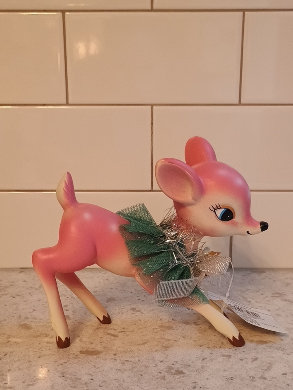 NWT Hobby Lobby Pink Fawn Figurine with Green Tulle Collar-Super Cute!
